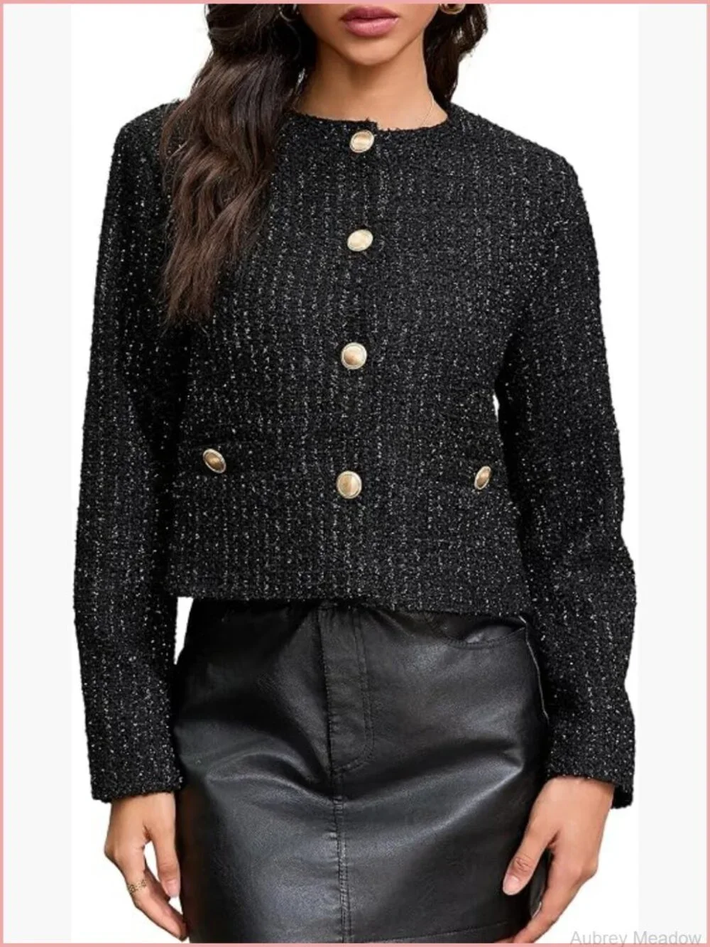 Tweed Sequin Blazer Casual Round Neck Sparkly Jacket